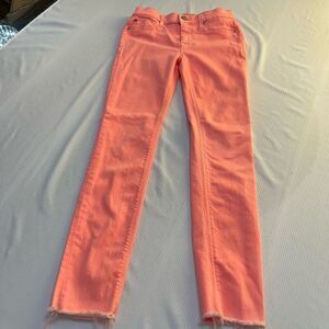 Hudson Midrise Nico Super Skinny Ankle 28”Inseam Neon Coral Denim Jeans Size 26